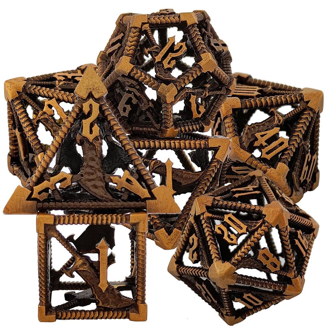 Antique Bronze Hollow Dragon Metal Dice Set