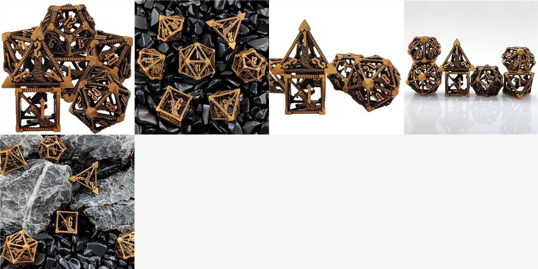 Antique Bronze Hollow Dragon Metal Dice Set detail 2