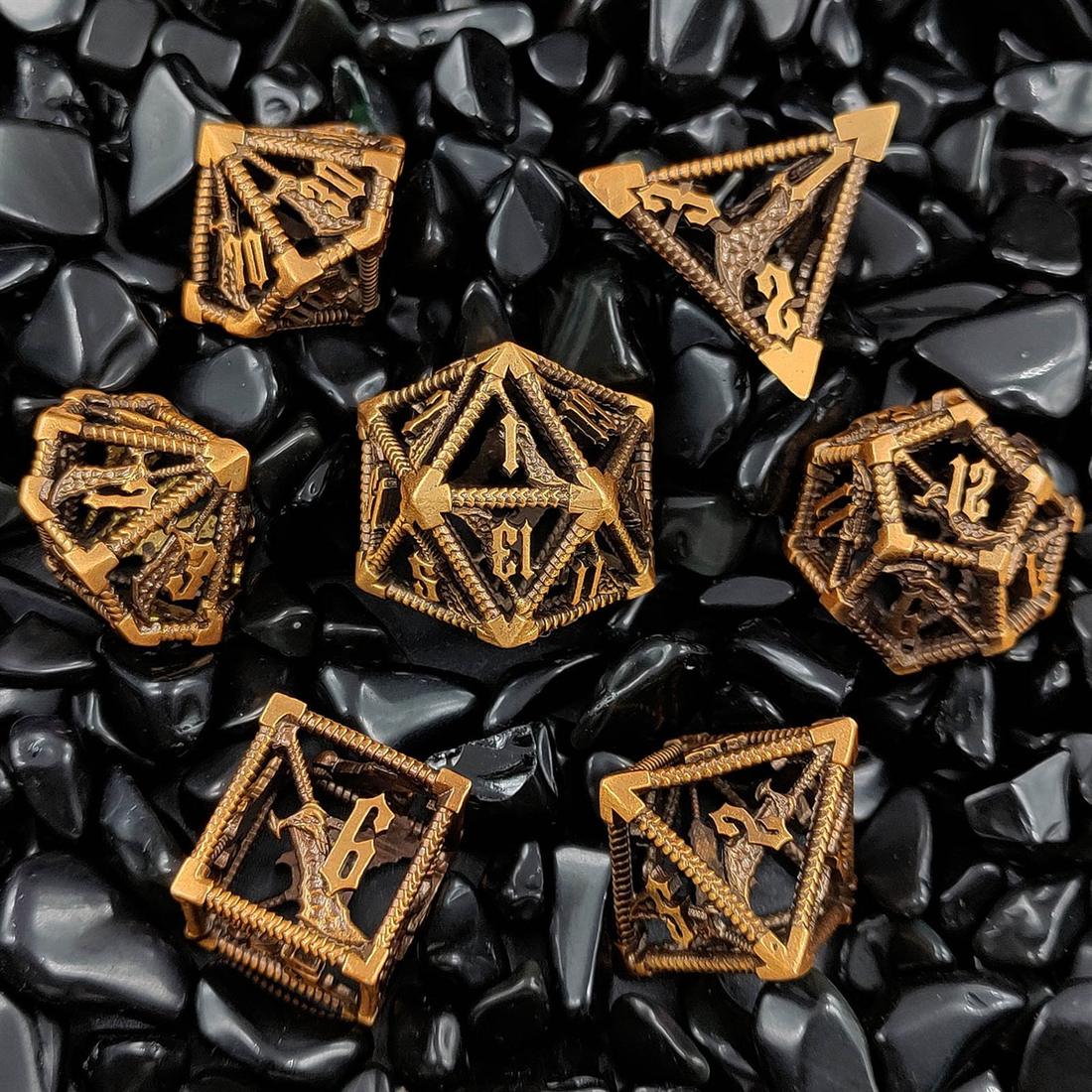 Antique Bronze Hollow Dragon Metal Dice Set detail 3