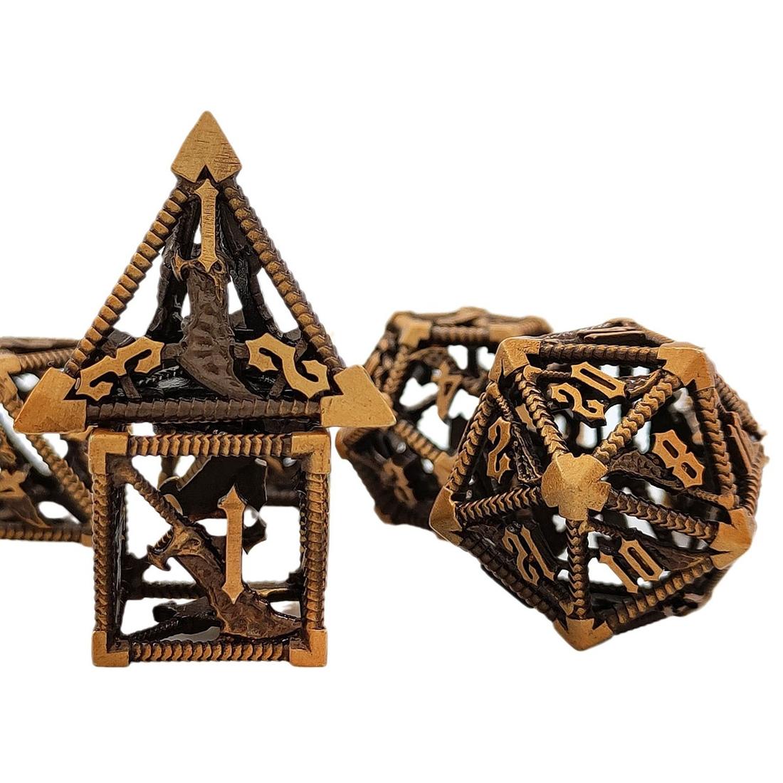 Antique Bronze Hollow Dragon Metal Dice Set detail 4