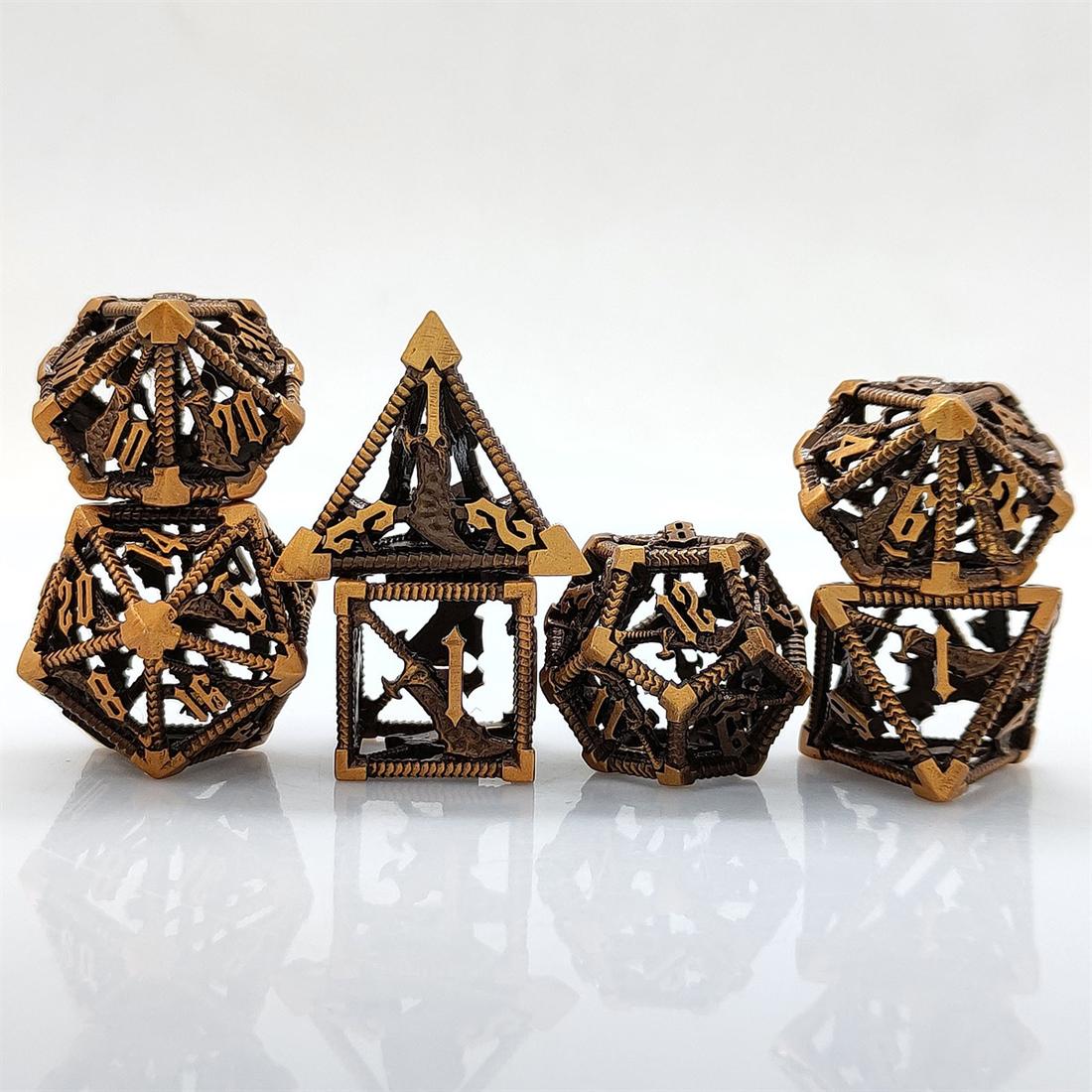 Antique Bronze Hollow Dragon Metal Dice Set detail 5