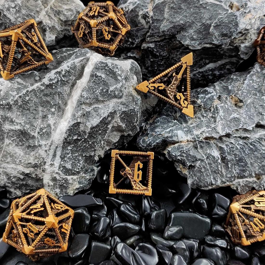 Antique Bronze Hollow Dragon Metal Dice Set detail 6