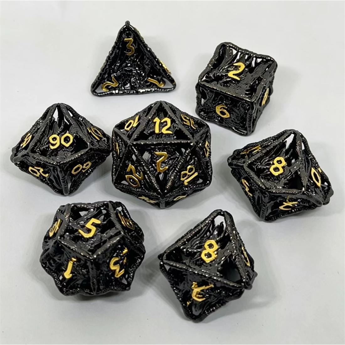 Black Gold Rune Armor Metal Dice Set detail 2