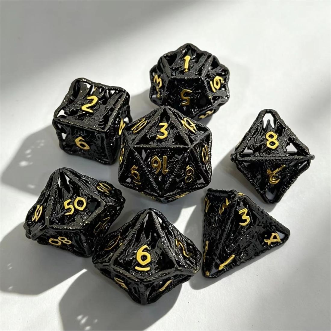 Black Gold Rune Armor Metal Dice Set detail 4