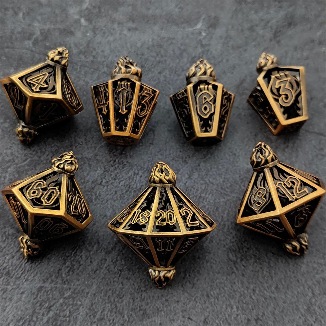 Hollow Flame Lantern Metal Dice Set