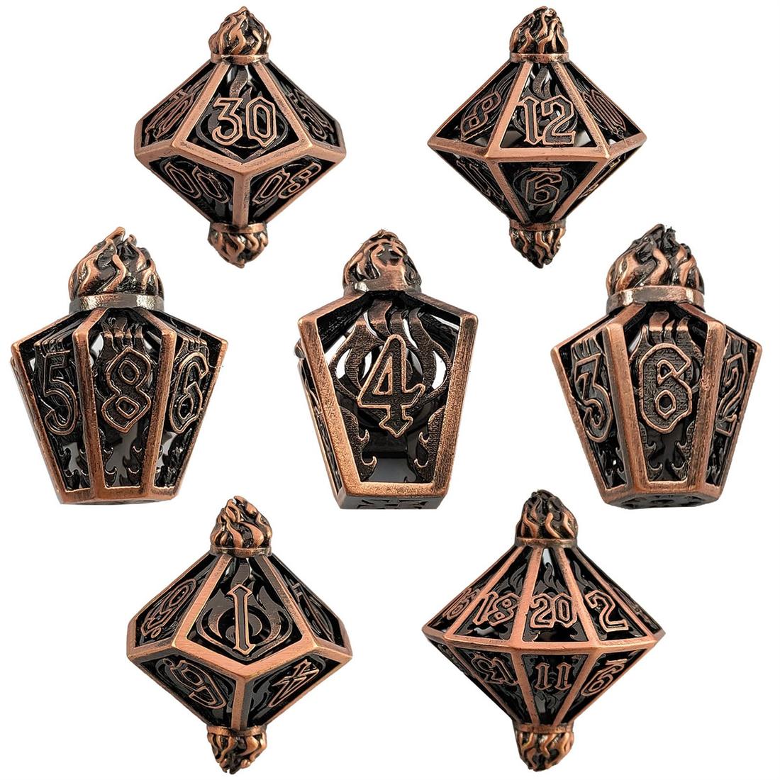 Hollow Flame Lantern Metal Dice Set detail 4