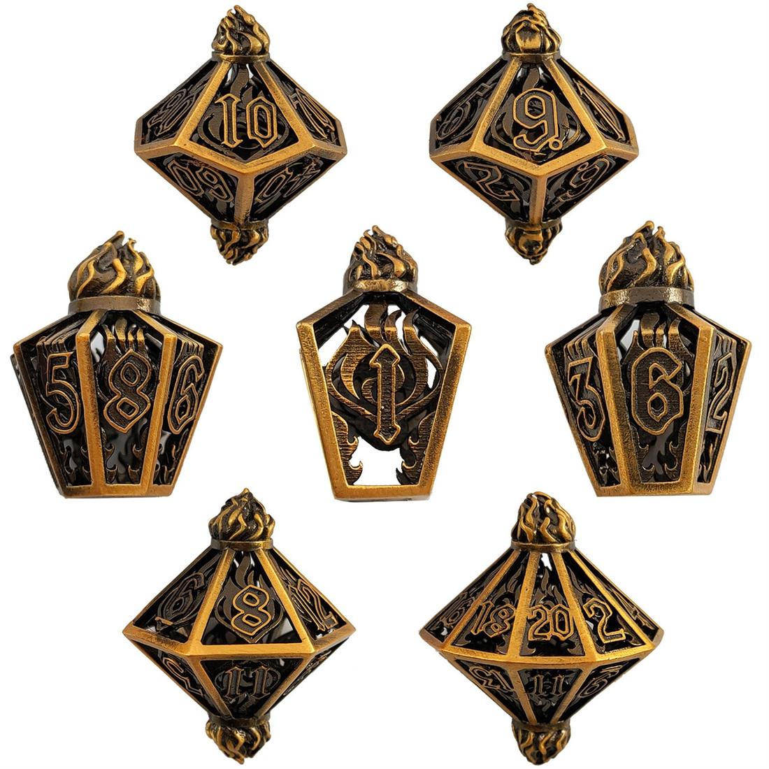 Hollow Flame Lantern Metal Dice Set detail 6