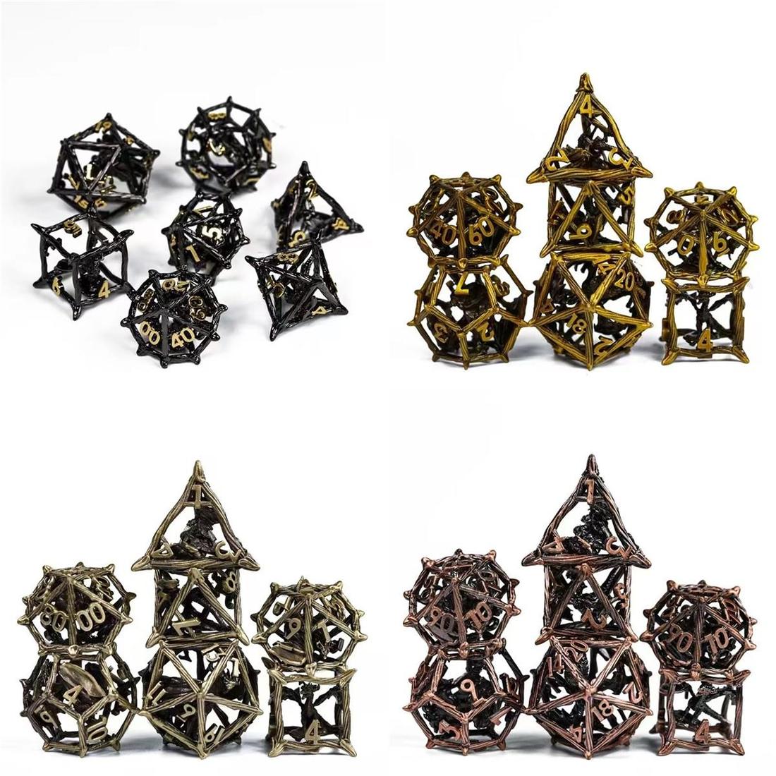 Hollow Ironwood Cage Metal Dice Set