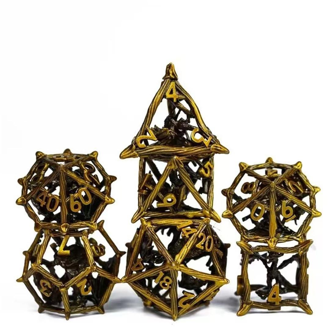 Hollow Ironwood Cage Metal Dice Set detail 3