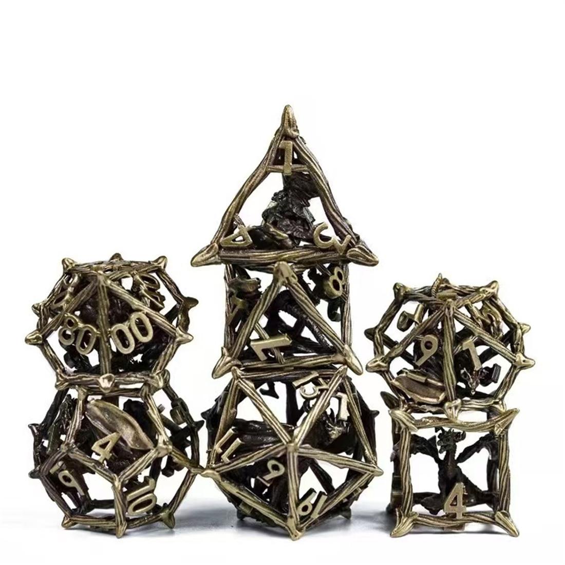 Hollow Ironwood Cage Metal Dice Set detail 4