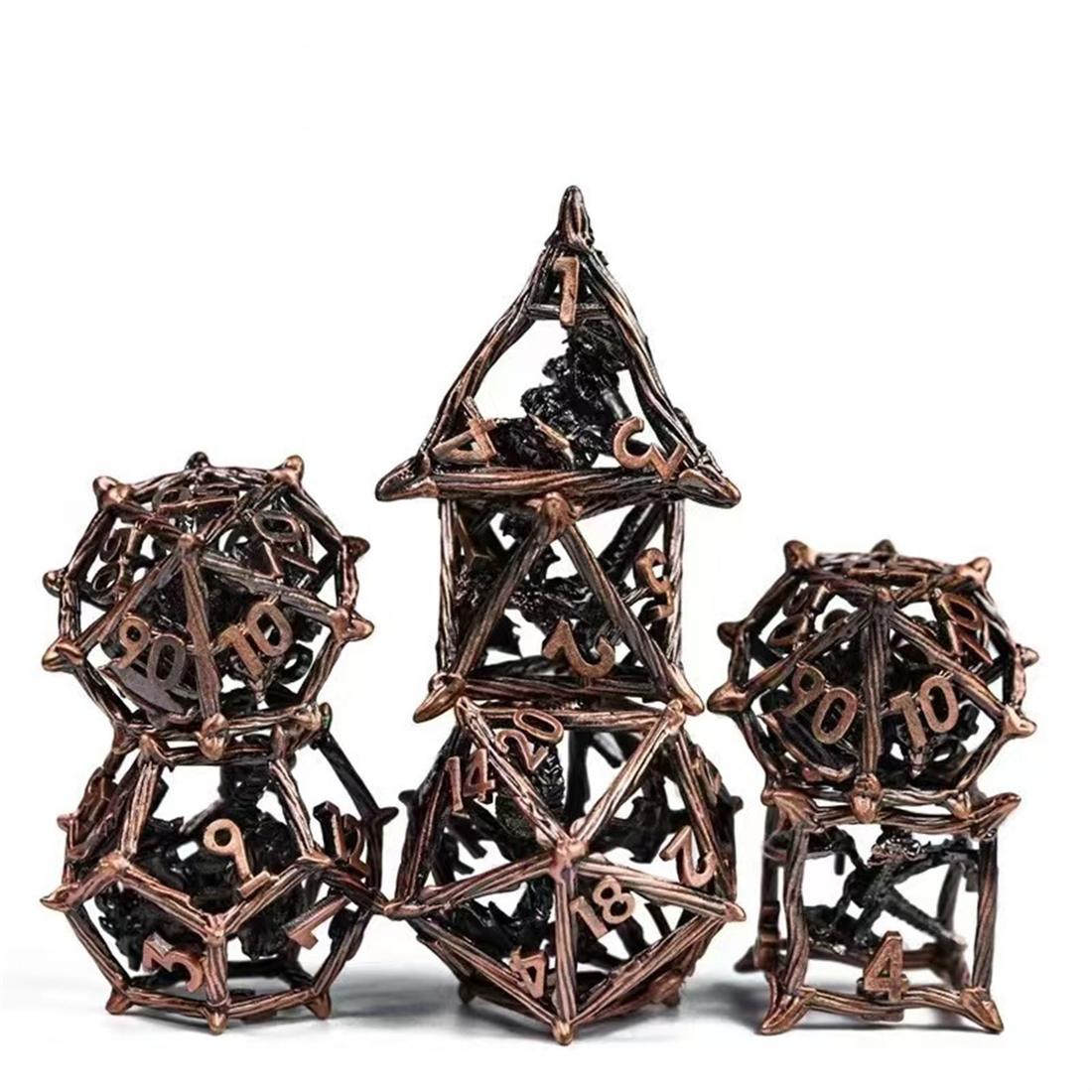 Hollow Ironwood Cage Metal Dice Set detail 5