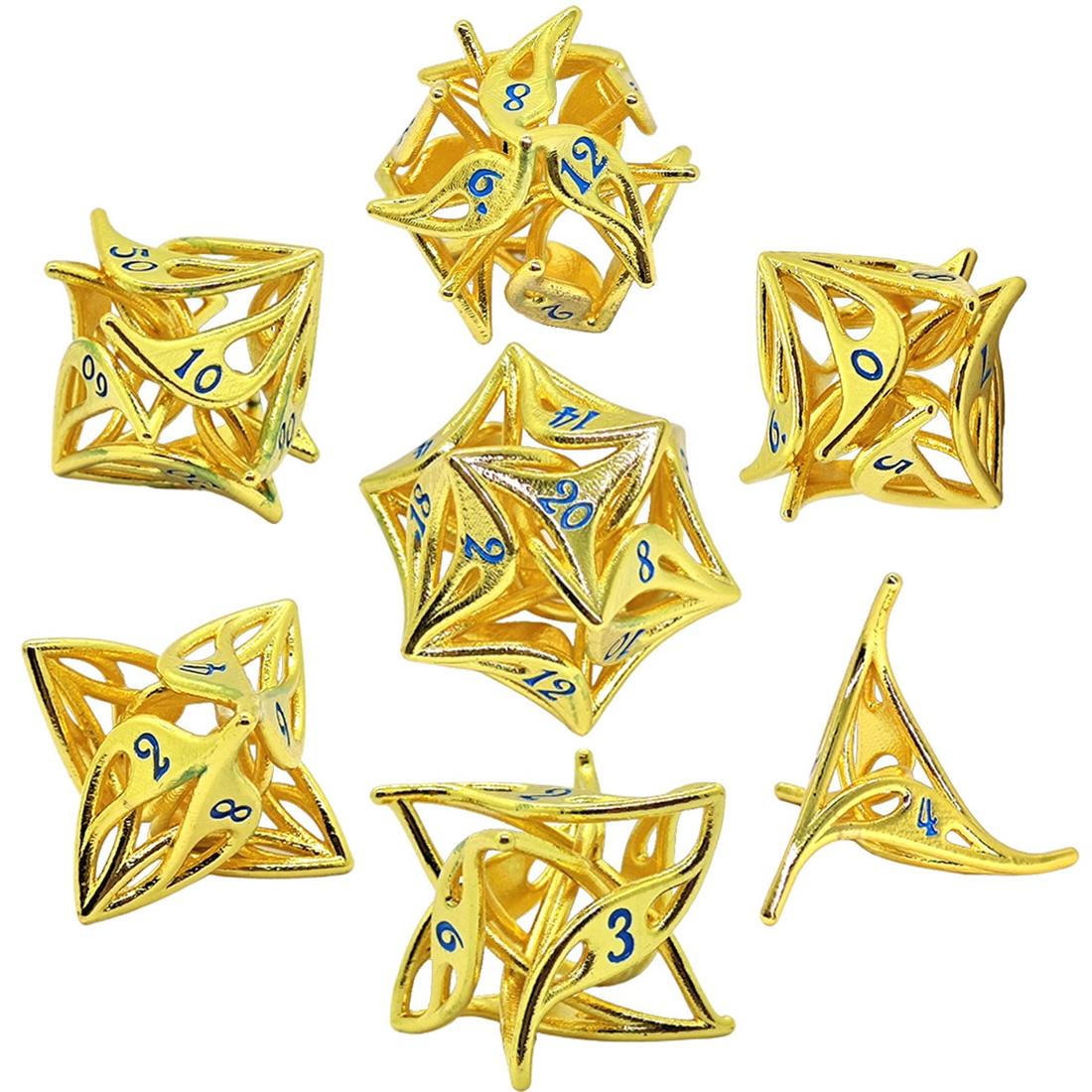 3D Printed Hollow Starweave Metal Dice Set detail 3