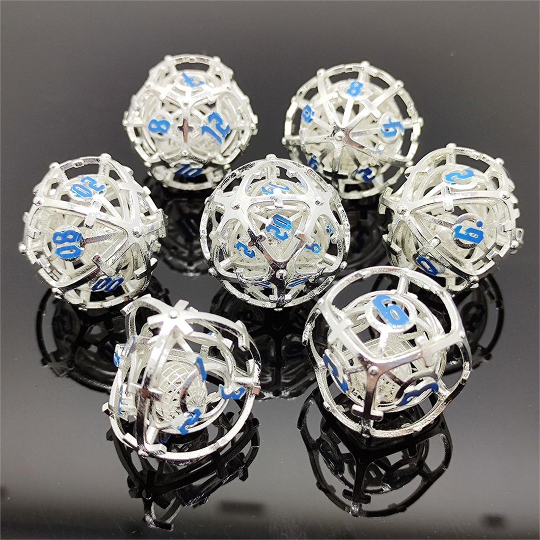 3D Printed Hollow Starweave Metal Dice Set detail 5
