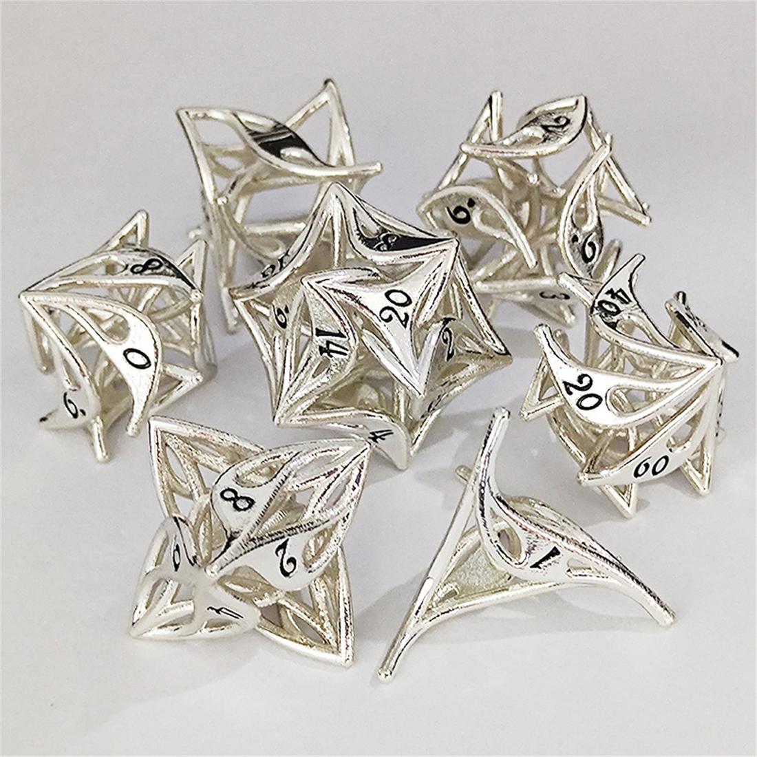 3D Printed Hollow Starweave Metal Dice Set detail 7