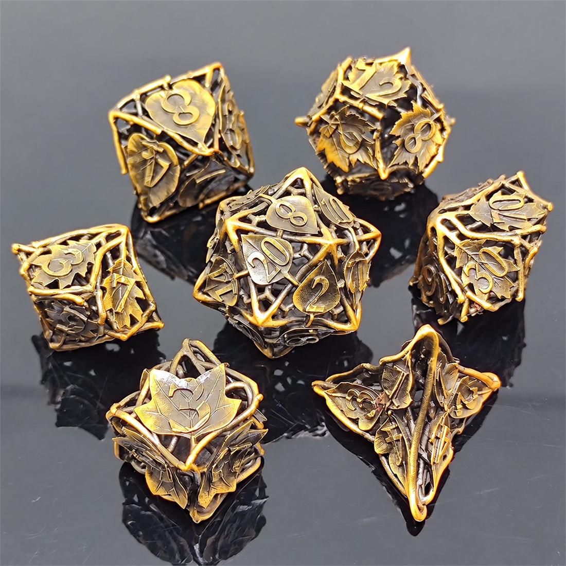 3D Printed Hollow Starweave Metal Dice Set detail 9