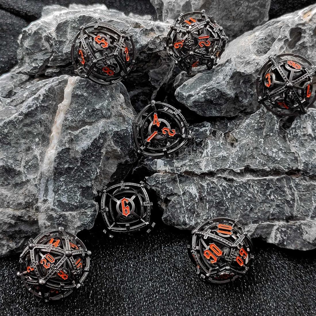 Hollow Orbit Cage Metal Dice Set photo 4