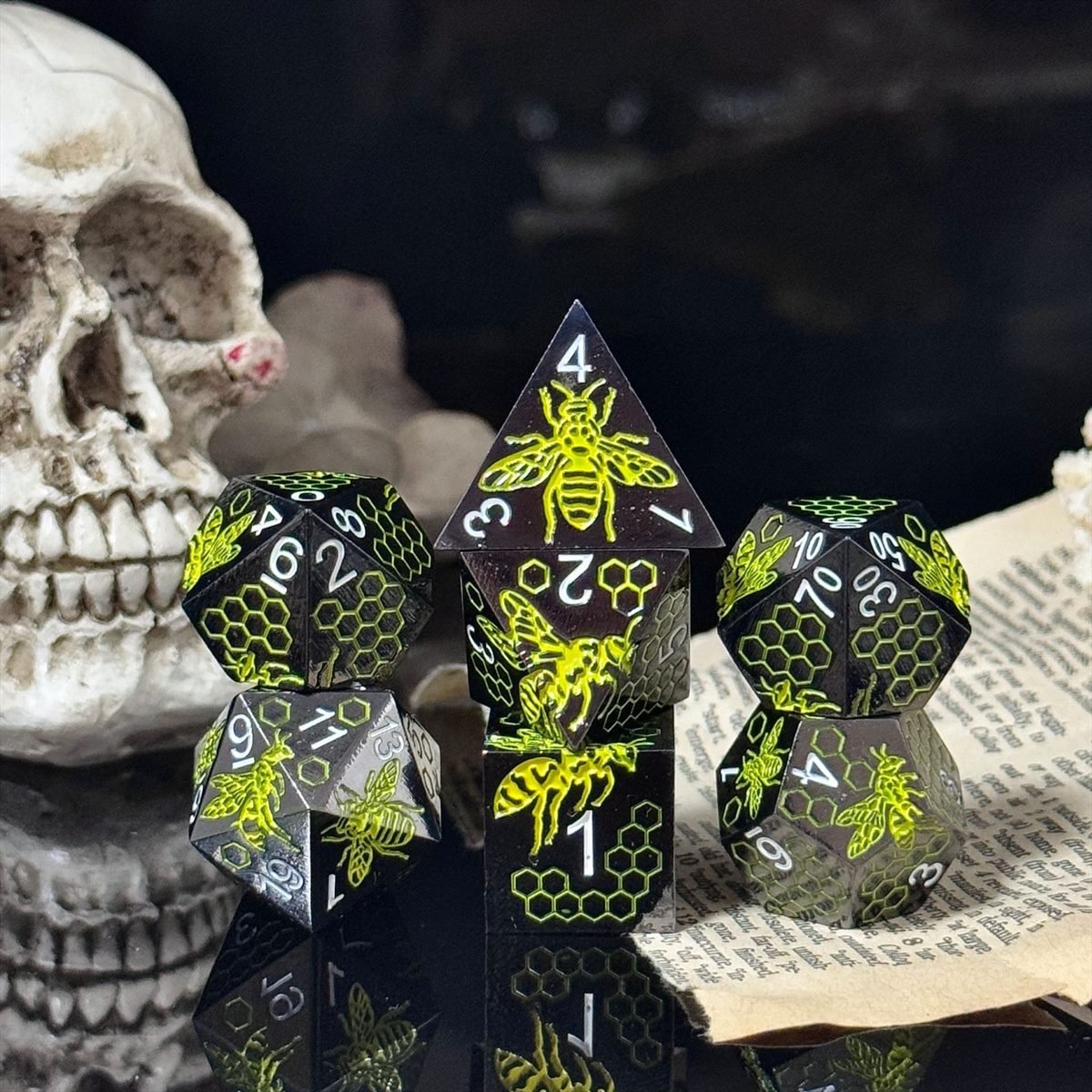 Honeybee Honeycomb Metal Dice Set