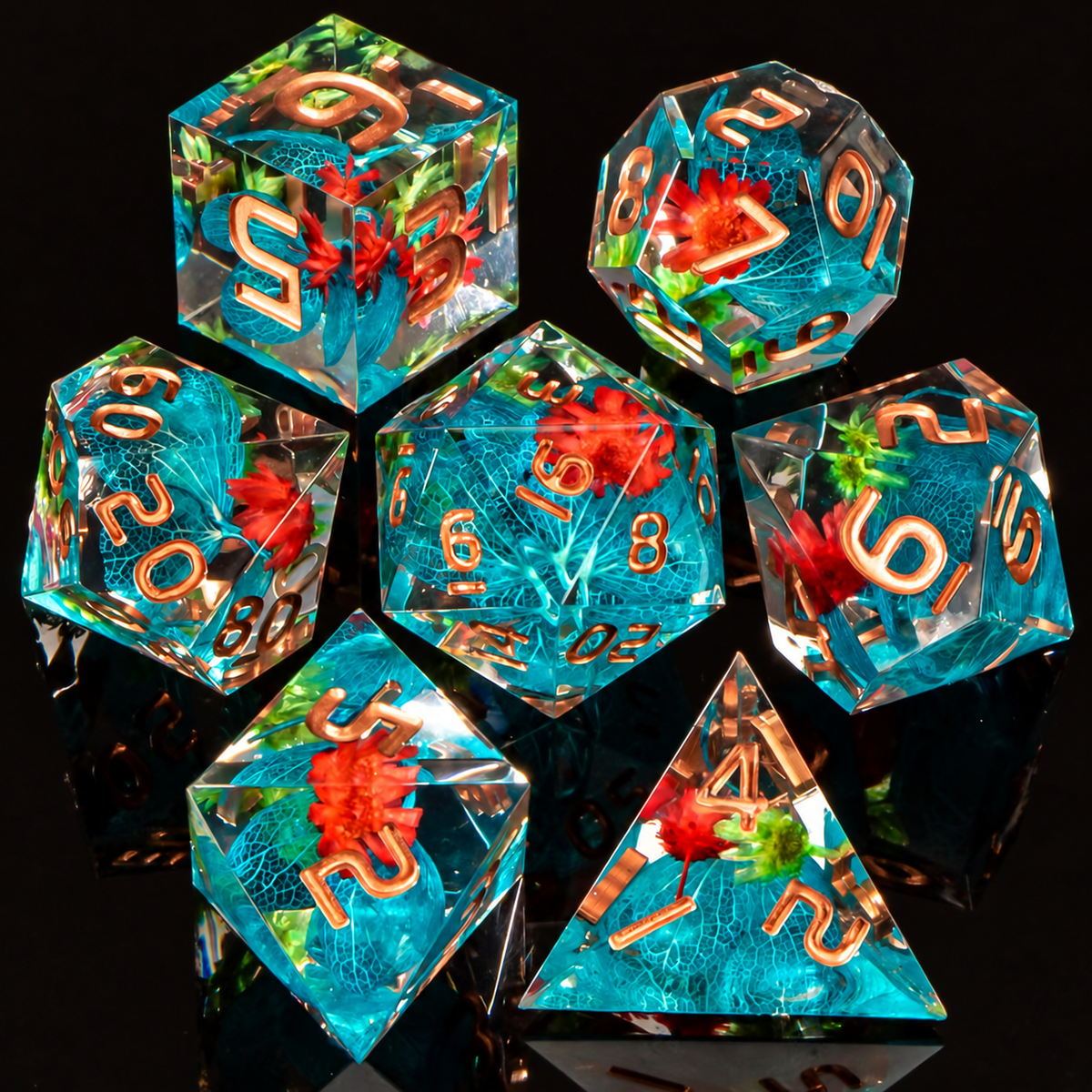 Ocean Crab Inclusion Resin Dice Set