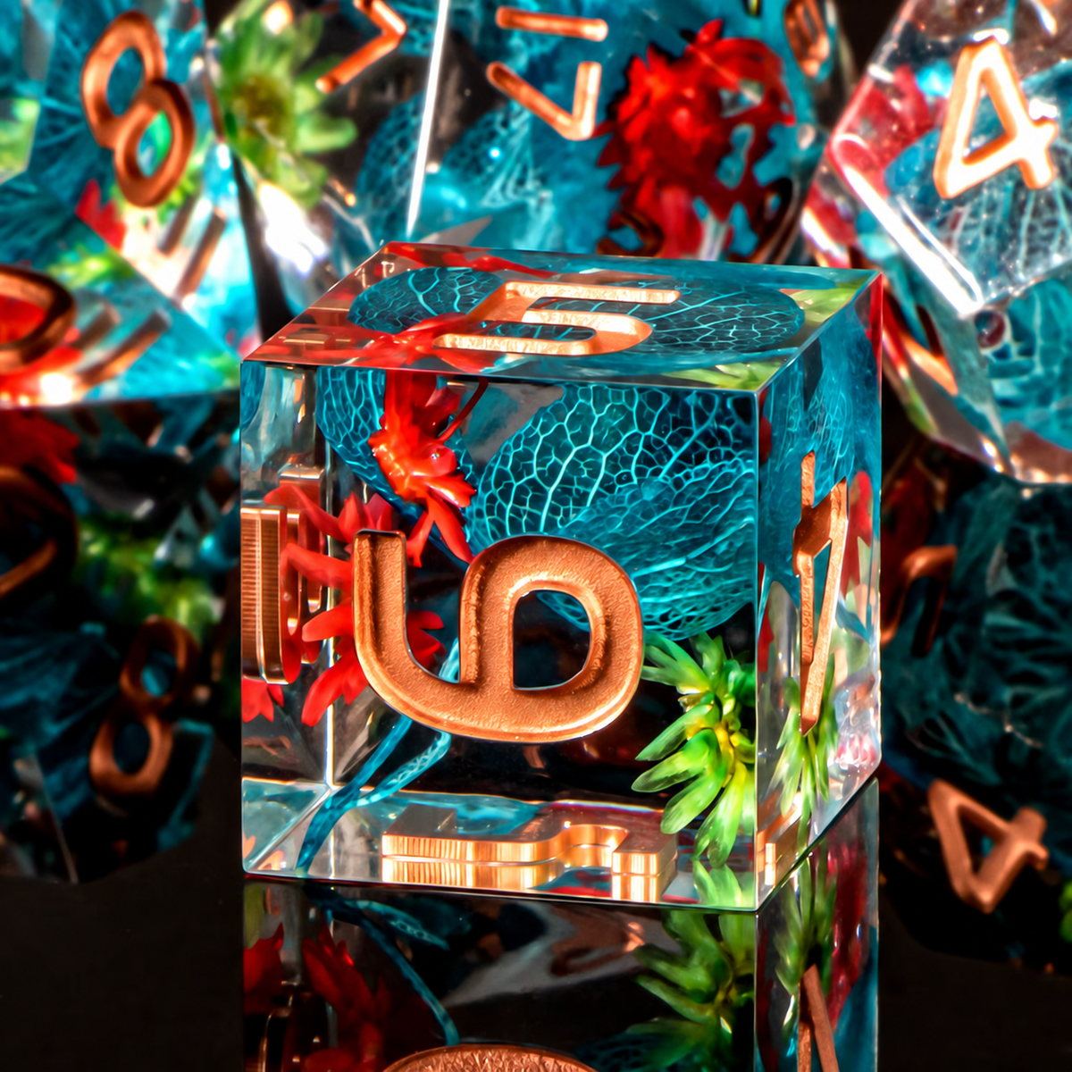 Ocean Crab Inclusion Resin Dice Set photo 5
