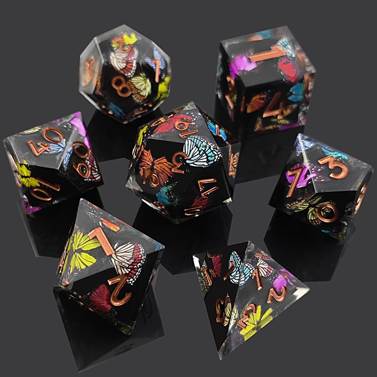 Hand-Painted Botanical Resin Dice Set detail 2