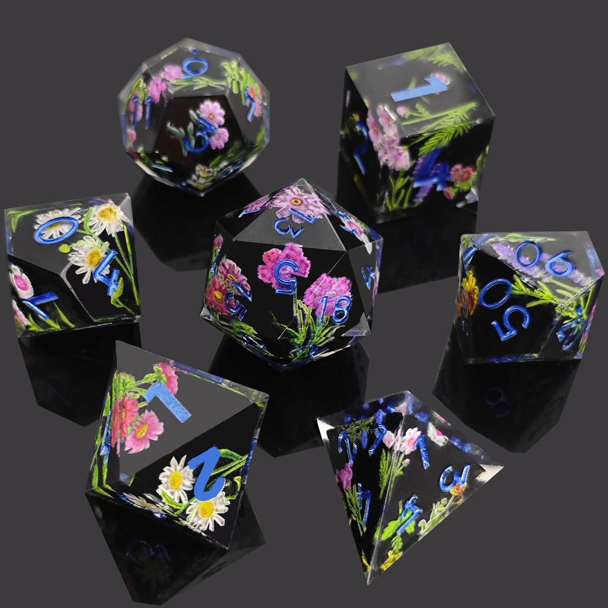 Hand-Painted Botanical Resin Dice Set detail 3