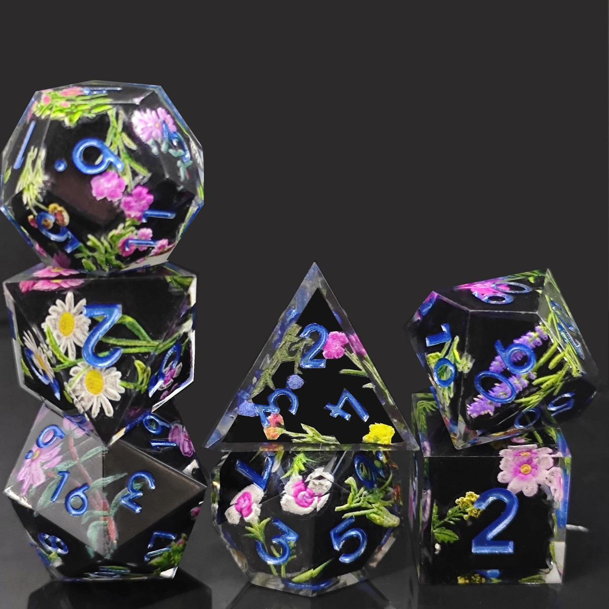 Hand-Painted Botanical Resin Dice Set detail 7