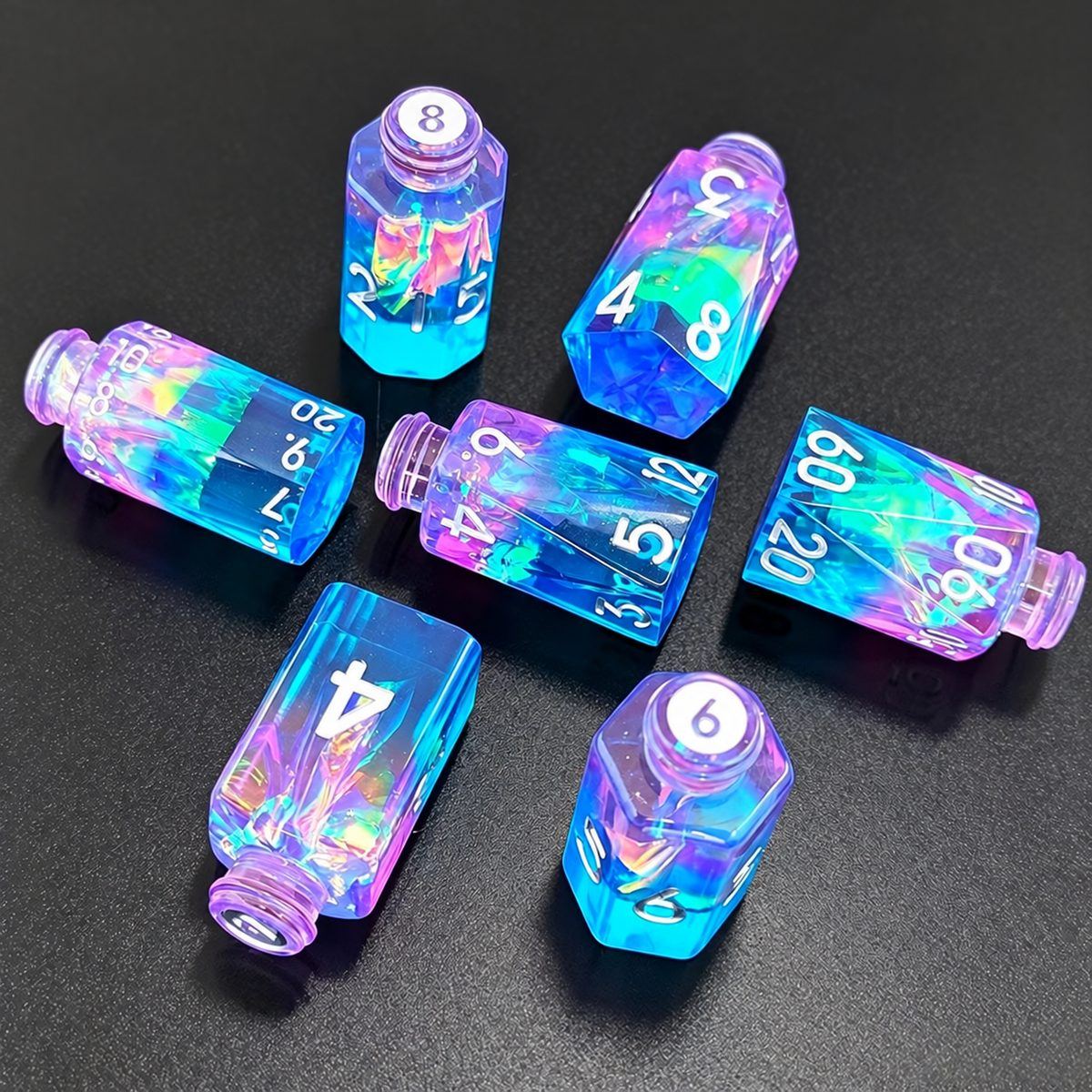 Neon Potion Bottle Resin Dice Set