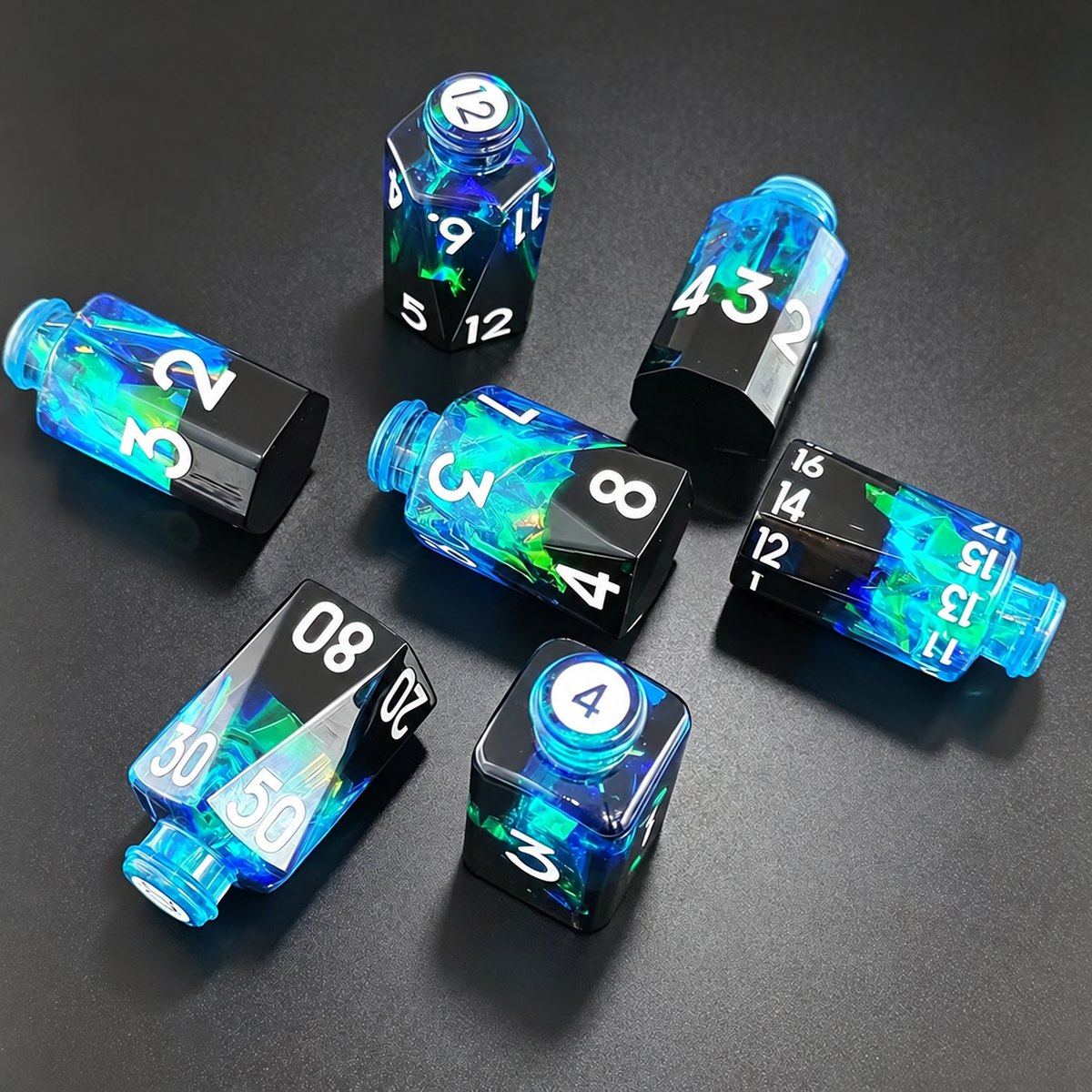 Neon Potion Bottle Resin Dice Set detail 2