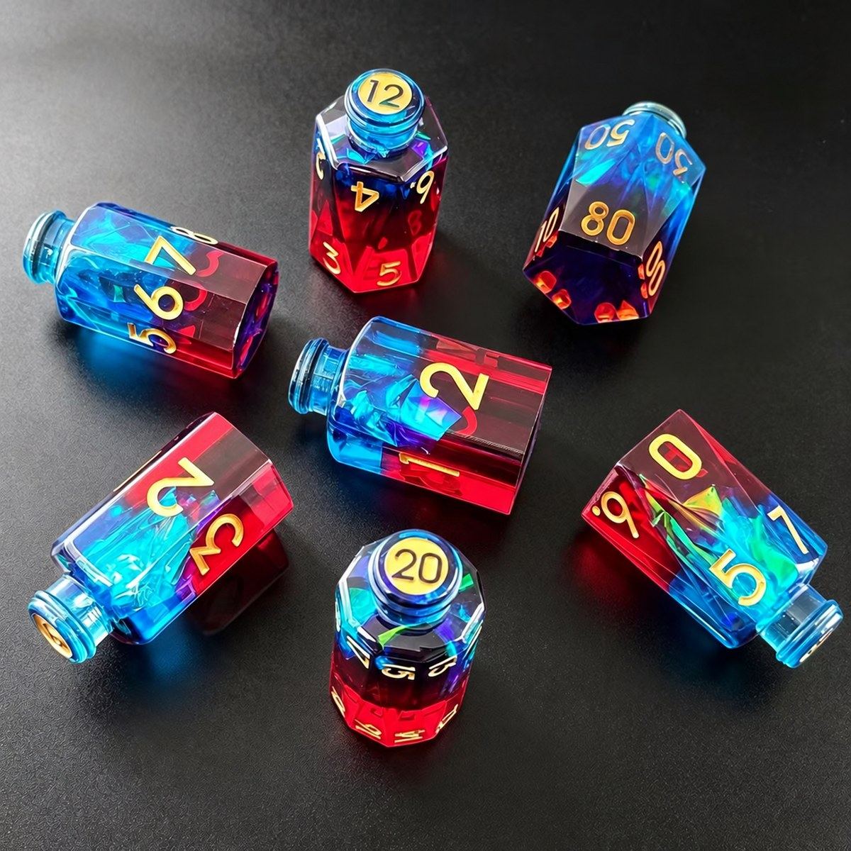 Neon Potion Bottle Resin Dice Set detail 3