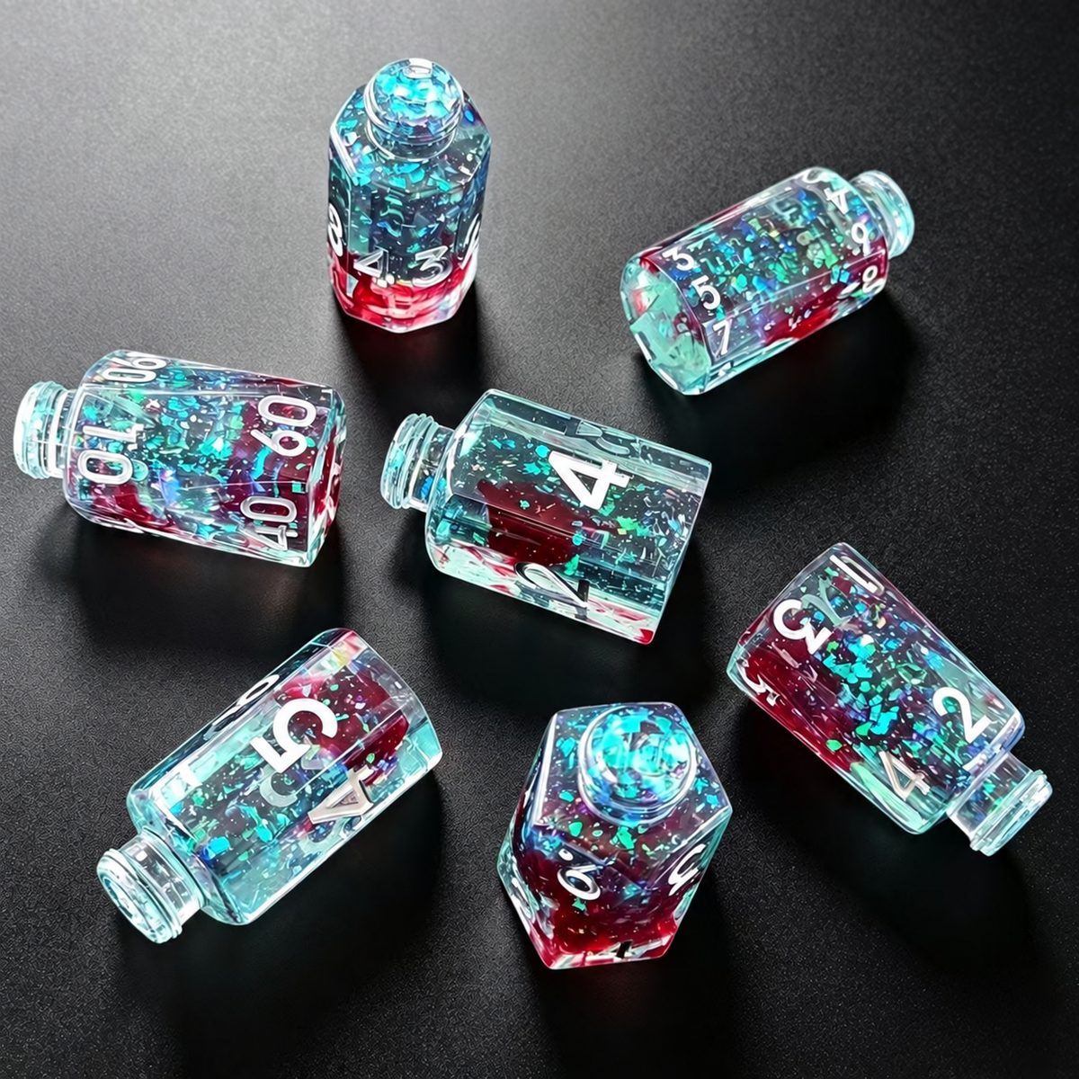 Neon Potion Bottle Resin Dice Set detail 4