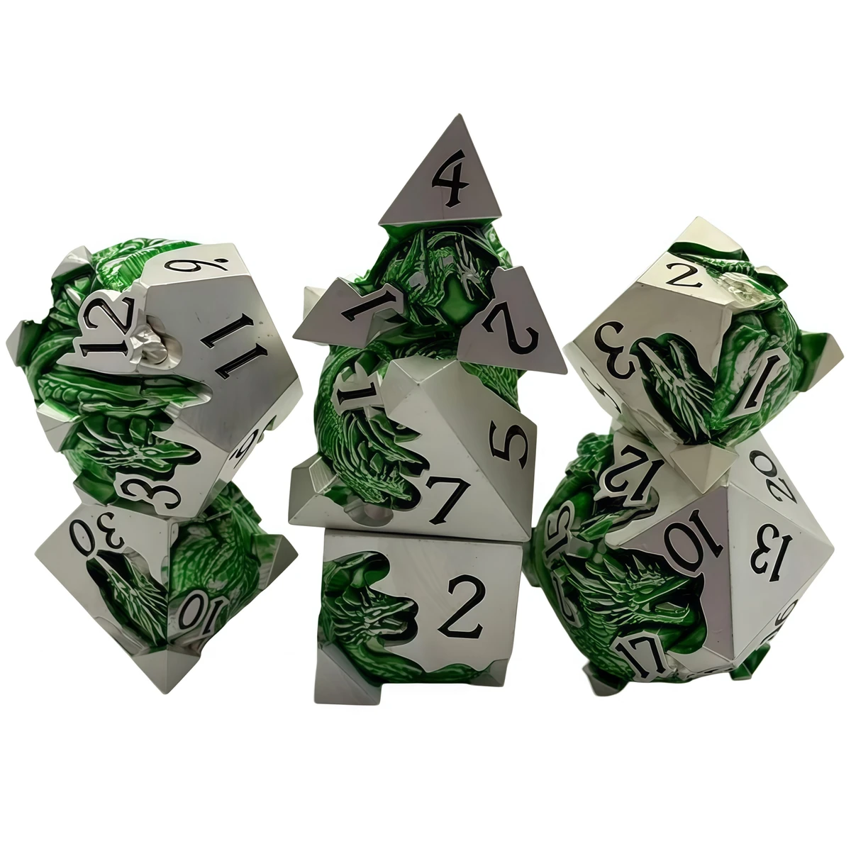 Sculpted dragon zinc alloy metal dice set — finish 01